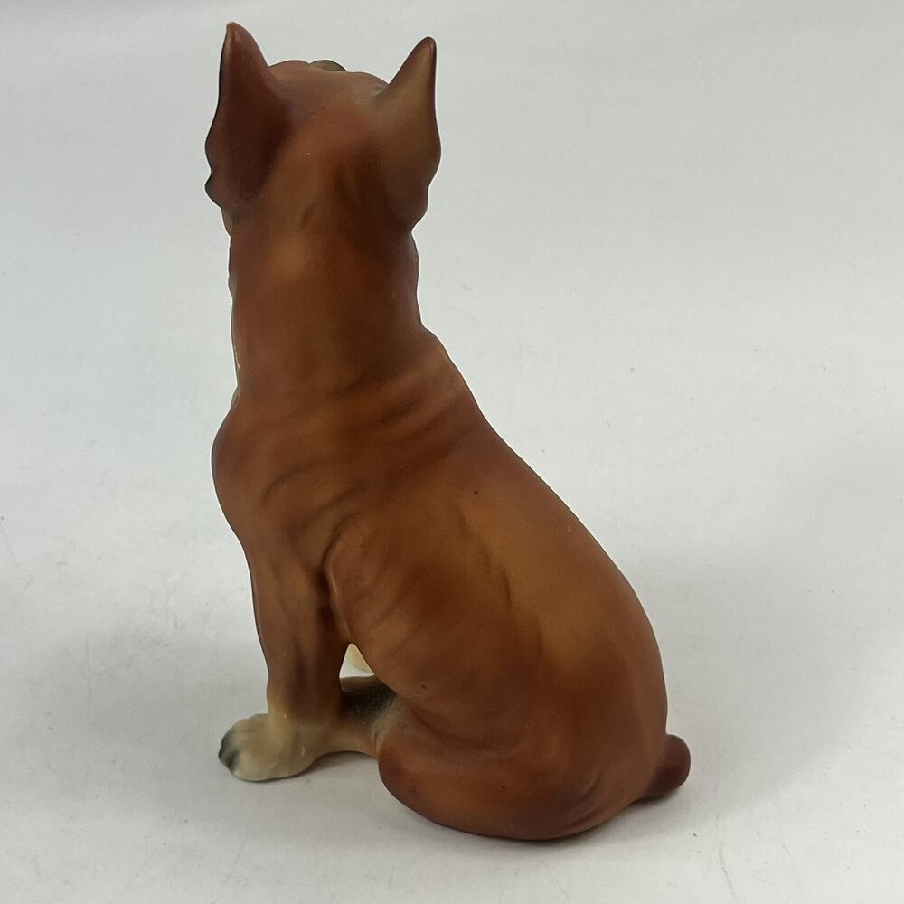 Vintage Japan Boxer Dog Figurine Ceramic Statue Brown Cropped Ears 7" Chalkware - Picture 3 of 12